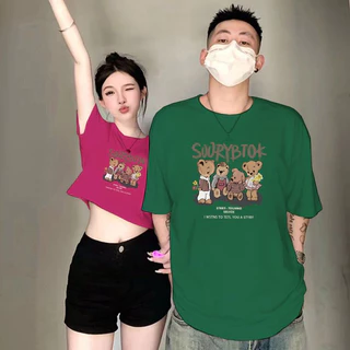 ihkke áo phông nữ đẹp áo thun unisex áo baby tee Áo crop Top Nữ 100% cotton In Hình Gấu Dễ Thương cổ điển oversize