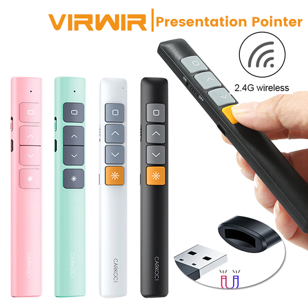 VIRWIR Bút Thuyết Trình Chiếu Không Dây 2.4GHz Điều Khiển Slide powerpoint Laser Pointer