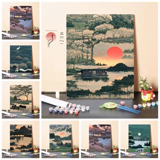 MOZI✨bình Minh và hoàng hôn 40*50cm tranh tô màu theo số tranh sơn dầu số hoá tranh số hóa theo yêu cầu tranh số hóa sơn acrylic Tranh tô màu theo sốTranh Sơn Dầu Phong Cảnh Hoàng Hôn / Hoàng Hôn diy