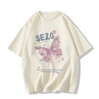 Áo thun SELVZE oversize bằng cotton tinh in hình bướm thời trang