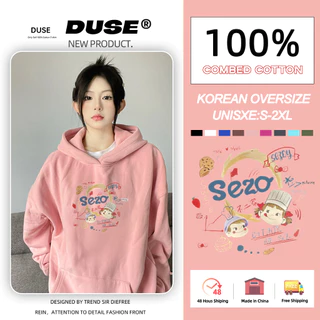 「DUSE」Áo Hoodie Tay Dài Dáng Rộng In Họa Tiết Hoạt Hình Phong Cách dopamine Hàn Quốc Thời Trang Cho Nam Và Nữ