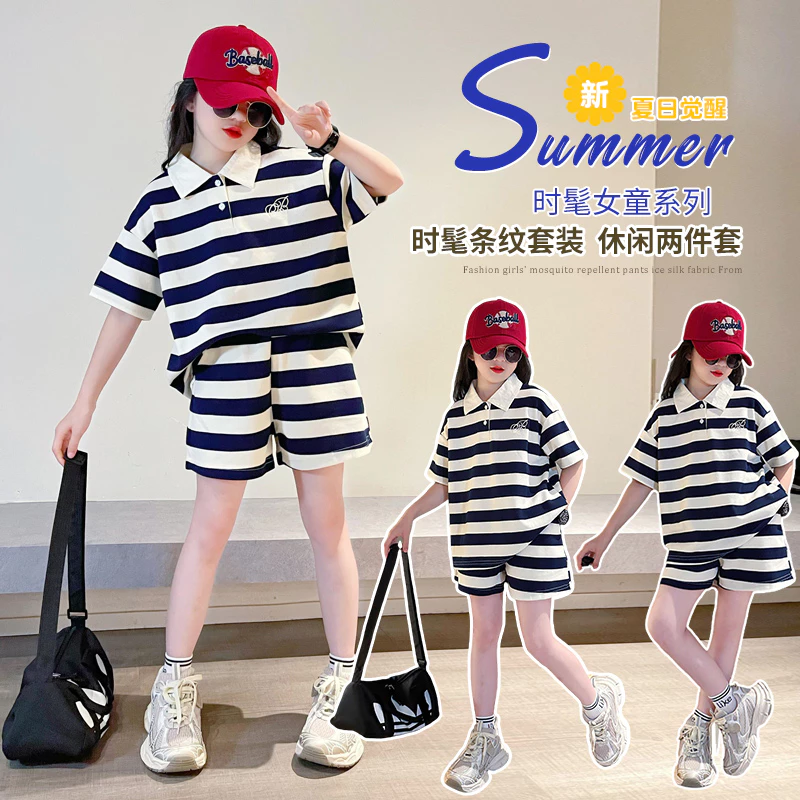 Set Áo Thun polo + Quần Short Thể Thao Thời Trang Mùa Hè Cho Bé Gái 3-14 Tuổi