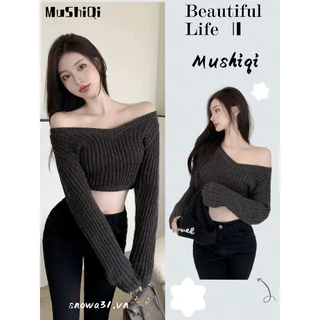 Mushiqi Áo sweater Dệt Kim Dáng Ngắn Thời Trang Thu Đông Cho Nữ