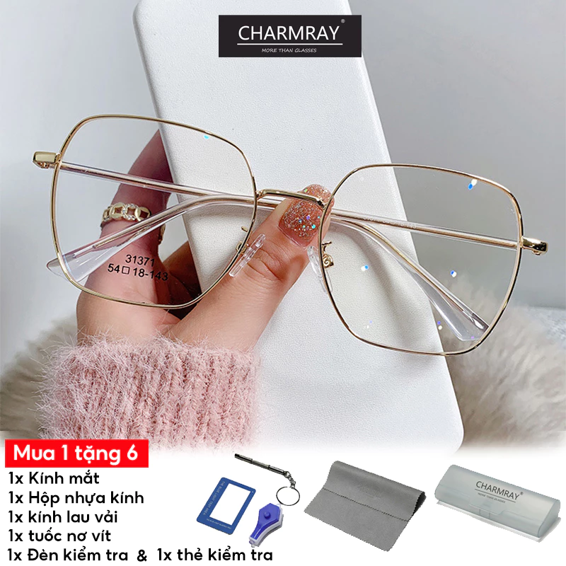 Mắt kính CHARMRAY gọng vuông bằng kim loại chống bức xạ phong cách retro dành cho nữ