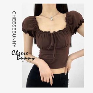 CheeseBunny Áo croptop nữ tay ngắn áo kiểu bigsize ôm trễ vai  Bigsize