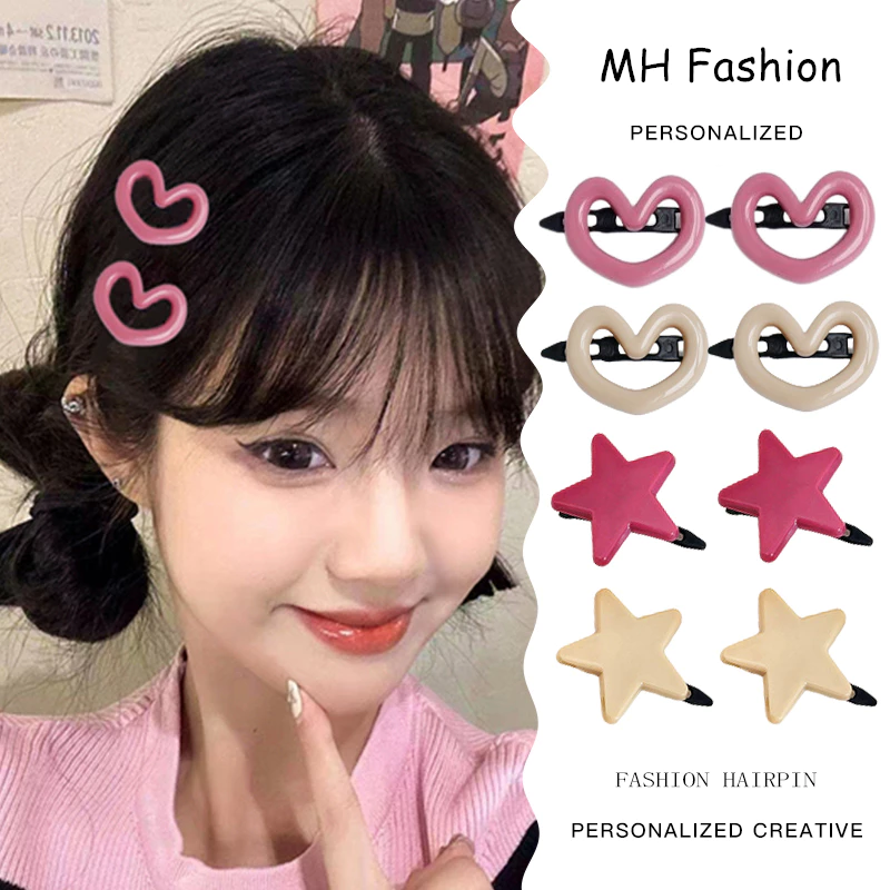 Kẹp tóc mái hình trái tim/ngôi sao màu hồng phong cách Hàn Quốc xinh xắn cho nữ