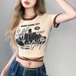 Áo Thun Crop Top Tay Ngắn Cổ Tròn Thoáng Khí In Họa Tiết Đơn Giản Thời Trang Phong Cách Hip Hop Đường Phố Mỹ Cho Nữ