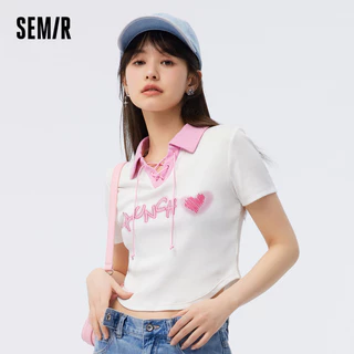 Semir Áo Phông Thun Nữ Tay Ngắn Nam Mùa Hè Hợp Thời Trang Sáng Tạo In Hình Preppy Phong Cách Top Rời Cổ Tròn Thả Vai Thường Ngày