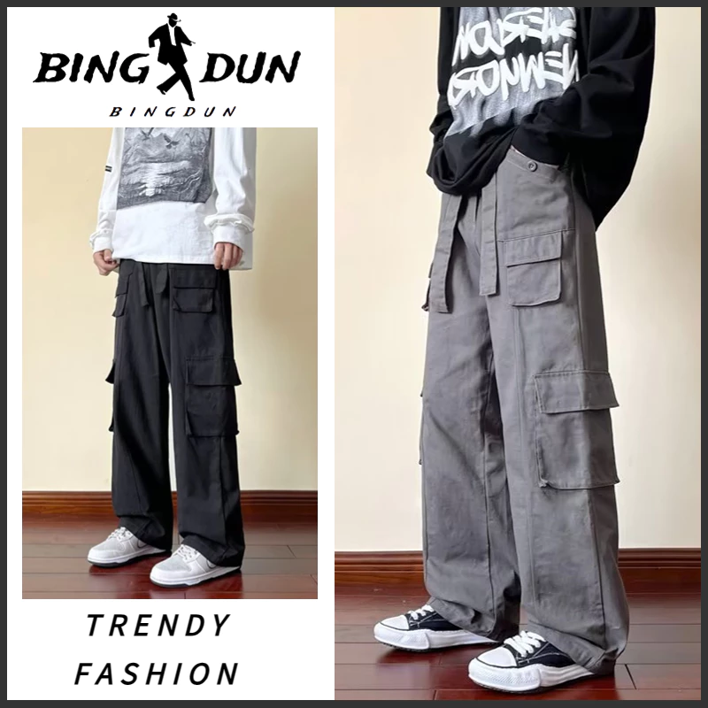 【S-5XL】Quần ống rộng nam fashion phong cách hàn quốc quần cargo pants unisex bigsize giản dị màu đồng nhất quần kaki ống suông nam túi lớn thời trang