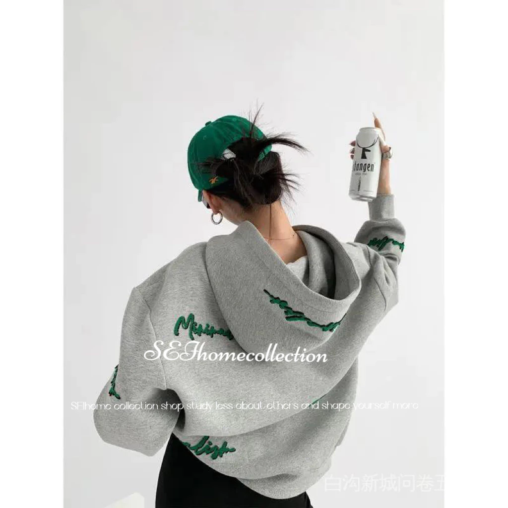 Áo hoodie có mũ trùm đầu dáng rộng tay dài thời trang xuân thu cho nữ