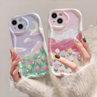 Casing Xiaomi Mi 14 13T 13 12 12X 12S 11 Lite POCO M3 X3 NFC Pro Redmi Note 10 10S 9 9S 8 8A 7 New Cream Edge ins Pink Purple Moon cloud Starry sky Sea of Flowers Oil painting Back Cover Full Tpu Fine hole Lens Protect Soft Phone Case STN 19