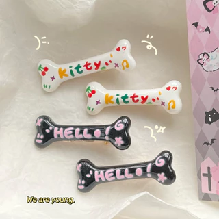 Kẹp Tóc Hình Xương Vịt Màu Graffiti / Hello Kitty Ngọt Ngào Nữ Tính Phong Cách Nhật Bản