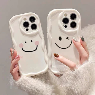 ốp lưng Simple Xiaomi Mi 14 13T 13 12 12X 12S 11 Lite POCO M3 X3 NFC Pro Redmi Note 10 10S 9 9S 8 8A 7 Cute Cartoon White Cream Edge blink Smiley Soft Phone Case Tpu Fine hole Airbag Anti-fall protection Back Cover NY 35