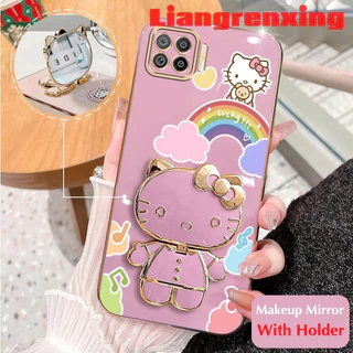 ốp lưng Ốp Điện Thoại silicone Mềm Chống Sốc Có Giá Đỡ Hello Kitty Cho OPPO A93 4g F17 PRO OPPO Reno 4F reno4 F DDXKT01 viền vuông cute