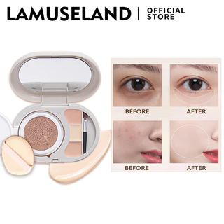 Bộ Kem BB Dạng Air Cushion Lamuseland Che Khuyết Điểm Toàn Diện 3 Màu Kèm Cọ Và Mút Trang Điểm Lâu Trôi Chống Nước