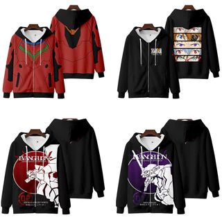 Anime mới NEON GENESIS EVANGELION Zipprt Áo Hoodie thời trang nam Nhật Bản dáng rộng dành cho nữ ✷ ❈ Áo len in hình Unisex Áo khoác dài tay có mũ trùm đầu Top Cosplay