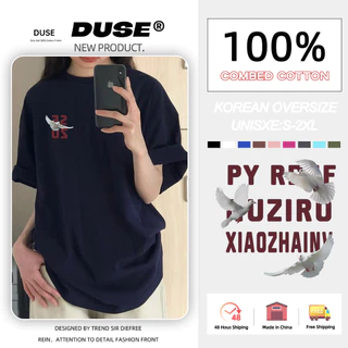 「DUSE」Áo Thun Đen 100% cotton Tay Ngắn Cổ Tròn In Họa Tiết Chim Bồ Câu Hoạt Hình Phong Cách Hàn Quốc