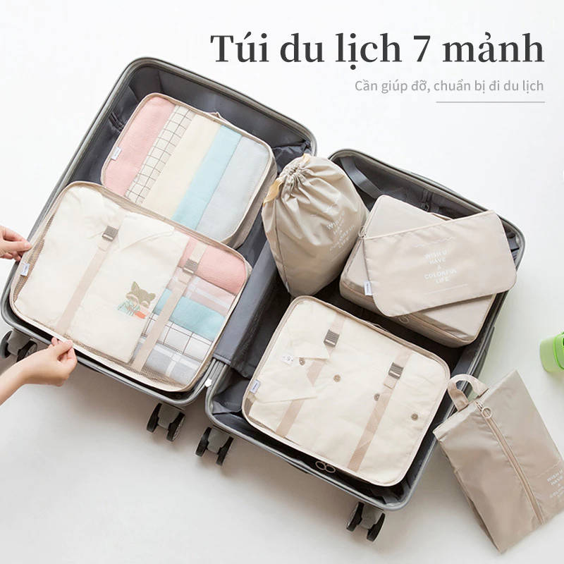 Set 7/8/9 Túi Đựng Đồ Du Lịch đa năng sắp xếp đồ tiện dụng Khóa Zip Chống Thấm Túi Vải Nylon Đựng