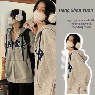 Áo Khoác Hoodie Dáng Rộng Phối Khóa Kéo Cá Tính Phong Cách retro Cho Bạn Gái