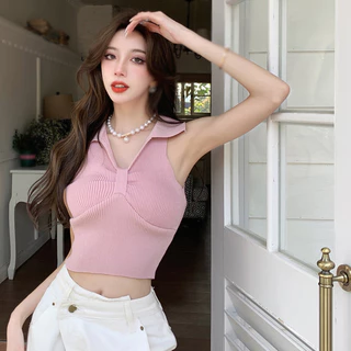 Áo Croptop Dệt Kim Sát Nách Màu Sắc Thanh Lịch