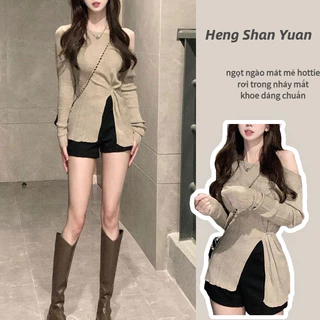 Áo Len Cardigan Tay Dài Hở Vai Dáng Ôm Thời Trang Dành Cho Nữ