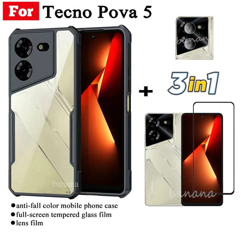 Ốp Điện Thoại Kính Cường Lực 3 Trong 1 Chống Rơi Cho Tecno POVA 5 Tecno Pova5 4G POVA 5