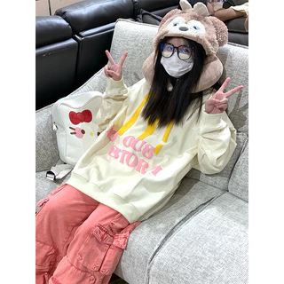 100%Cotton oversize áo nỉ Áo aos Hoodie Dài Tay Form Rộng Phong Cách Retro Thời Trang Cho Nữ