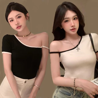 【WANG JIAO ZHAN】Áo crop top nữ Áo thun nữ ngắn tay thời trang thiết kế【9980】