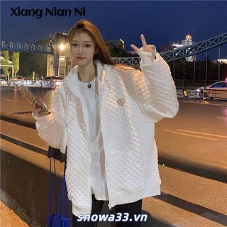 Xiang Nian Ni Waffle Áo Khoác Sweater Mỏng Có Mũ Trùm Phối Khóa Kéo Kiểu Hàn Quốc Cho Nữ