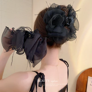 Kẹp tóc thời trang hàn quốc kẹp cá mập cho cô gái bowknot princess black mesh ren feather kẹp phụ kiện tóc