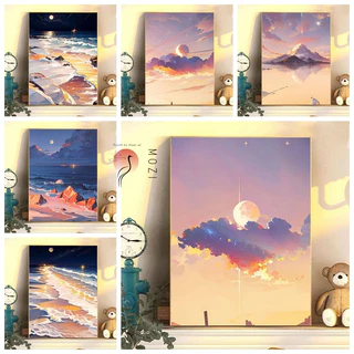 MOZI✨bình Minh 40*50cm tranh tô màu theo số tranh số hóa tranh tô màu số hoá tranh sơn dầu số  tranh số hóa gam tranh sơn dầu số hoá tranh tô số hoá sơn acrylic  Tranh Sơn Dầu Trang Trí Hình Hoàng Hôn Trên Biển (Tự Sơn)