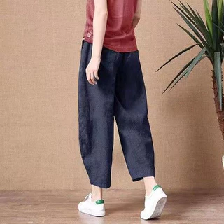 Summer 2023 new cotton and linen quần của phụ nữ rộng rãi quần ống rộng lớn chân quần lớn cạp cao quần vải lanh đa năng (với kích thước lớn)