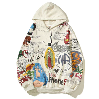 Graffiti đầy đủ in chất liệu terry áo khoác nam và áo hoodie mùa thu có mũ trùm đầu người đàn ông thời trang dạo phố