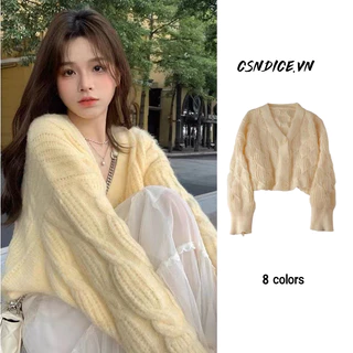 Áo Khoác cardigan Dệt Kim Dày Dặn Cổ Chữ V Dáng Rộng Phong Cách Hàn Quốc