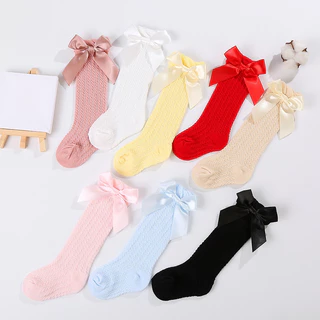 Vớ dài cotton dễ thương cho bé gái baby non-skid socks princess ribbon bow-tie decoration socks