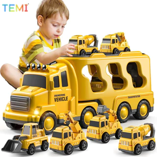 Temi 5 Trong 1 Diecast Carrier Xe Tải Đồ Chơi Ô Tô Kỹ Thuật Xe Máy Xúc Xe Tải Xe Tải Bộ Mô Hình Trẻ Em Giáo Dục Bé Trai Cho Đồ Chơi