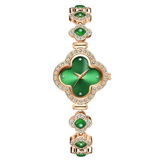 Đồng hồ đeo tay nữ green quartz rhinestone fashion bracelet clover