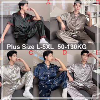 Bộ Đồ Ngủ Tay Ngắn Chất Lụa Satin Dáng Rộng Thời Trang Hàn Quốc Cho Nam Size L-5XL 28