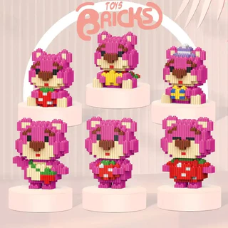 Strawberry bear building block đồ chơi đồ chơi lắp ráp giáo dục gấu dâu đồ trang trí khối xây dựng var