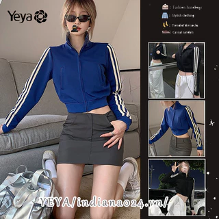 Áo khoác nữ YEYA sweater thể thao tay dài cổ đứng đóng dây kéo phong cách Mỹ