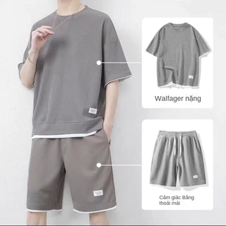 Bộ Đồ Thể Thao Nam Mùa Hè Chất Cotton，Giản Dị Mỏng Thời Trang Một Bộ Quần Short Ngắn Tay HZFMC4123