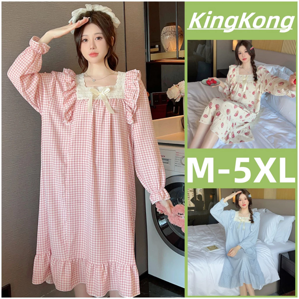 Đồ ngủ cotton plus size Tay Dài Dáng Rộng Thời Trang Mùa Thu Cho Nữ size m-5xl