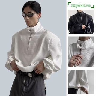 Áo Khoác sweater Cổ Đứng Có  Khóa Kéo Nửa Khóa Bằng Kim Loại Phong Cách Hàn Quốc áo sweater có cổ chất đũi cao cấp áo sweater nam