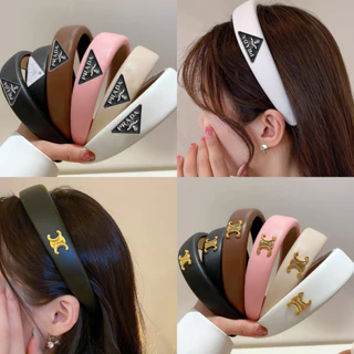 Mh fashion retro leather p letter headband for women korea high skull top double c latter headband for girl