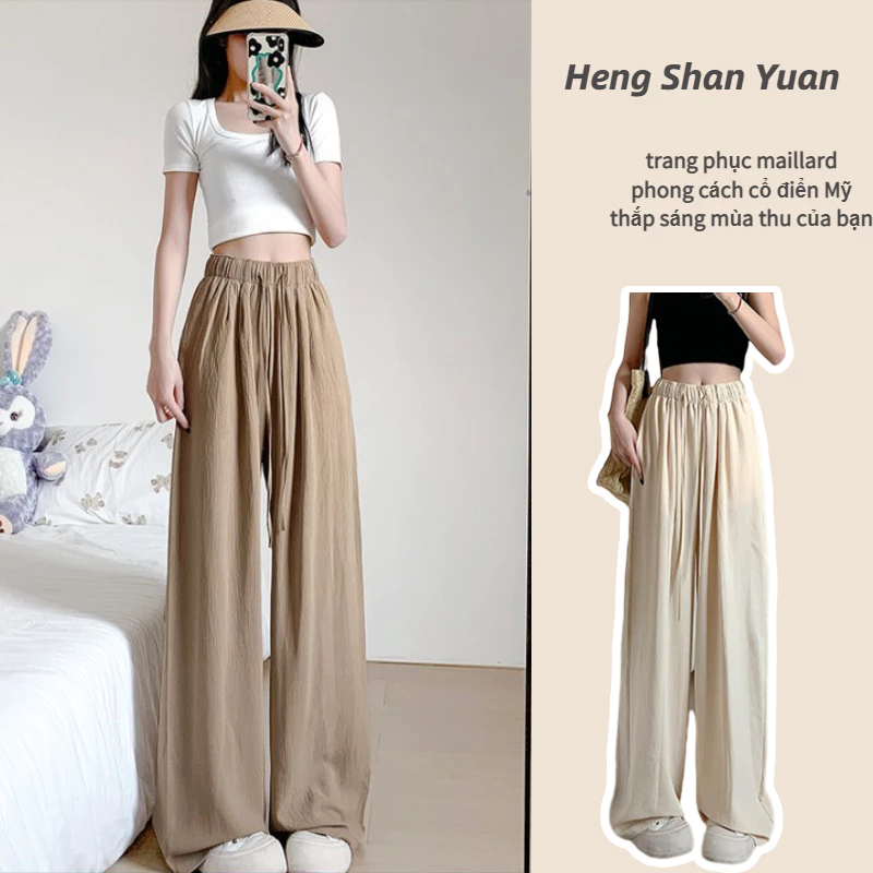 Quần Dài Lưng Cao Ống Rộng Chất Liệu cotton Lanh Mỏng Chống Nắng Thời Trang Mùa Hè Cho Nữ