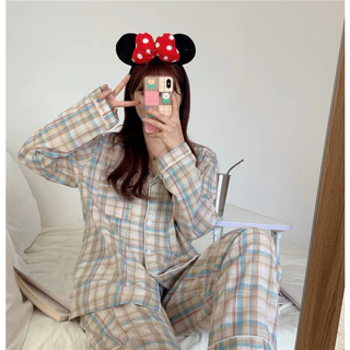 Váy Ngủ	Pyjama Bộ Đồ Ngủ Mặc Nhà Kẻ Sọc Thời Trang Xuân Thu Cho Nữ [luyoo32]