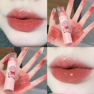 Gegebear Pink Gấu Dễ Thương Lip Glaze Gương Phong Cách Hàn Quốc Dưỡng Ẩm Son Bóng