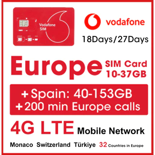 Vodafone / Thẻ sim 14 / 18 / 27 / 28 gb data + 200 Phút Trong 32 Quốc Gia 18 / 27 Ngày (80-168gb), 4g / lte sim