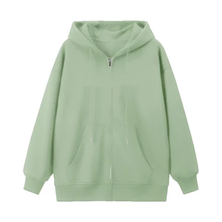 SELVZE Thời Trang Áo Khoác hoodie Tay Dài Dáng Rộng Vải cotton Màu Trơn Phối Khóa Kéo Kiểu Đường Phố Cá