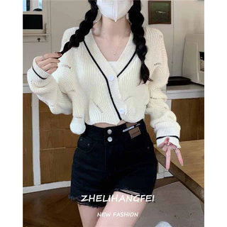 ZHELIHANGFEI Áo cardigan dệt kim dáng rộng cổ chữ V thời trang tùy chọn màu sắc dành cho nữ